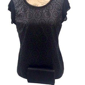 Willi Smith Black Floral Cut Out Punk Top w/ Matching Flap Wallet Set